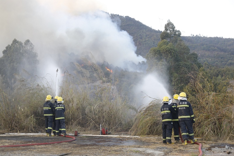 12月7日下午4时许，在高明山火西片区，广东省消防救援总队佛山支队与森林消防机动支队六大队相互配合，兄弟单位肩并肩共同阻燃火势蔓延。.jpg